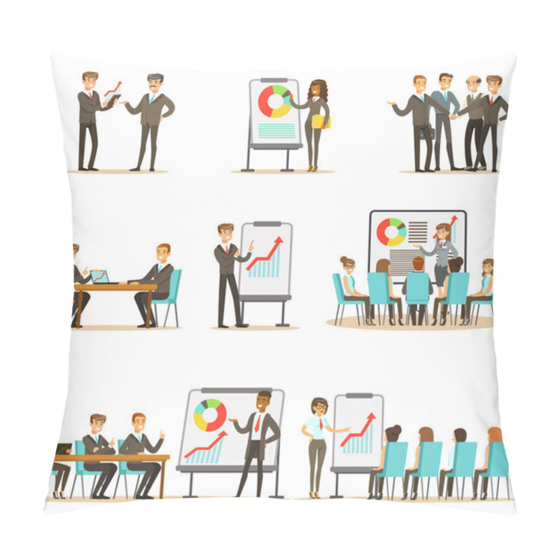 Personality  Managers And Office Workers On Business Training Class, Developing Marketing And Business Management Skills And Knowledge Set Pillow Covers