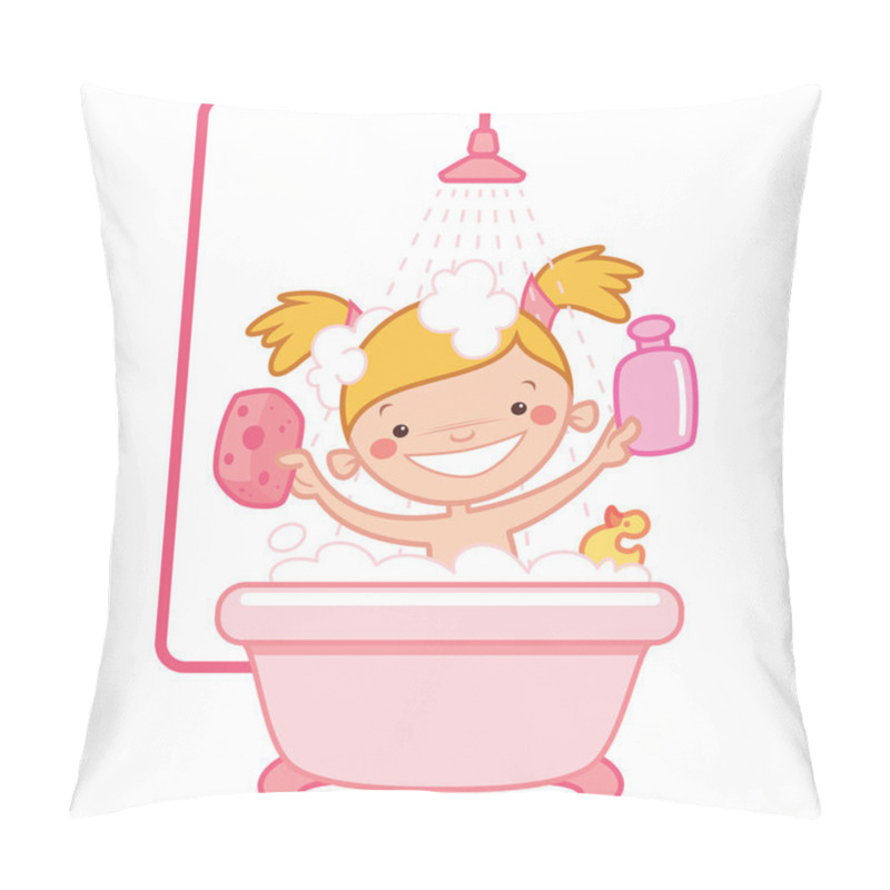 Personality  Happy Cartoon Baby Girl Kid In Pink Bath Tub Pillow Covers