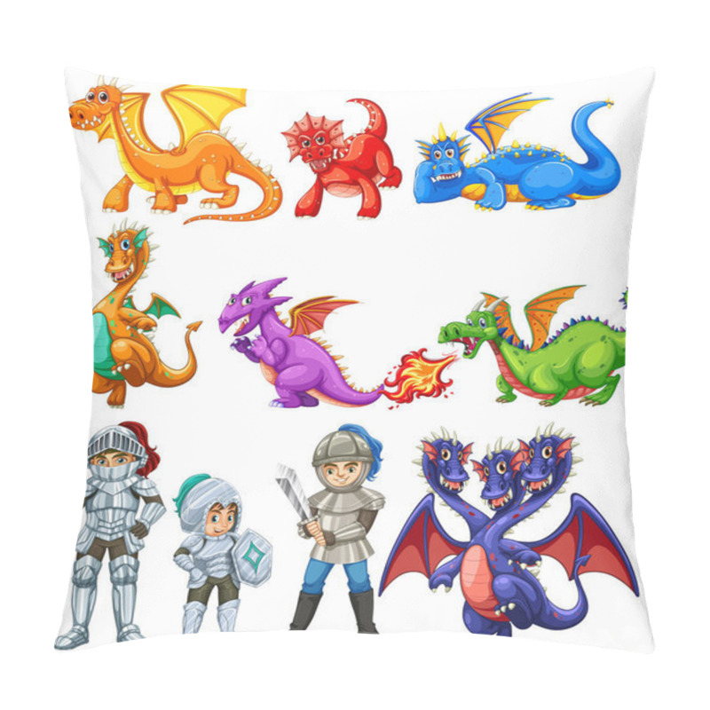 Personality  Many Dragons And Knights On White Background Pillow Covers