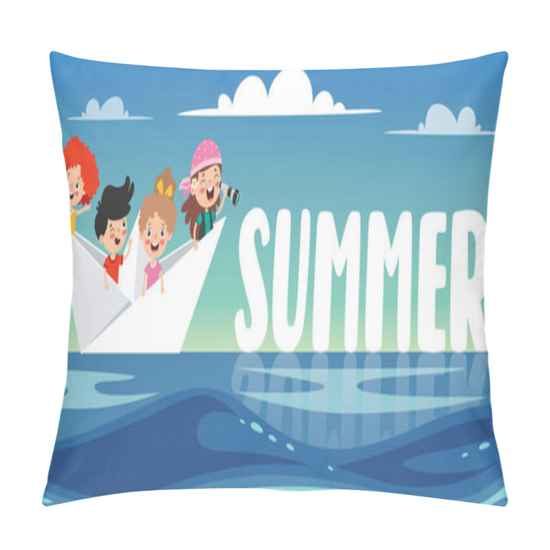 Personality  Flat Summer Banner With Cartoon Character Pillow Covers