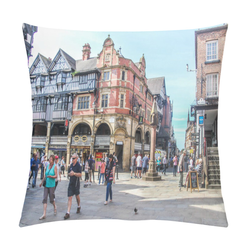 Personality  Chester, England - 16th August 2016: The Medieval HIgh Cross. It Sits At He Junction Of Watergate, Eastgate And Bridge Streets. Pillow Covers