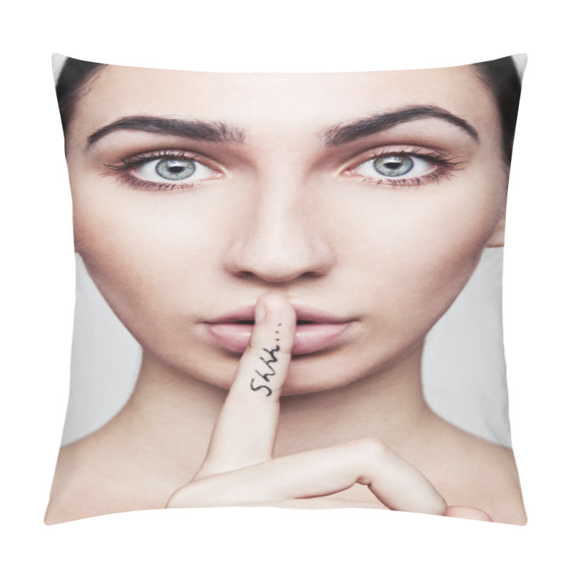 Personality  Girl With Word Shhh On Finger Pillow Covers