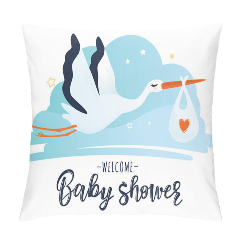 Personality  Vector Illustration Of A Baby Shower Invitation With Stork Pillow Covers