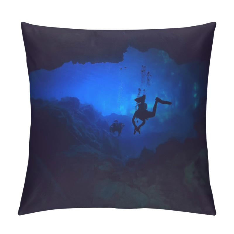 Personality  Cave Diving, Diver Underwater, Dark Cave, Cavern Landscape Pillow Covers