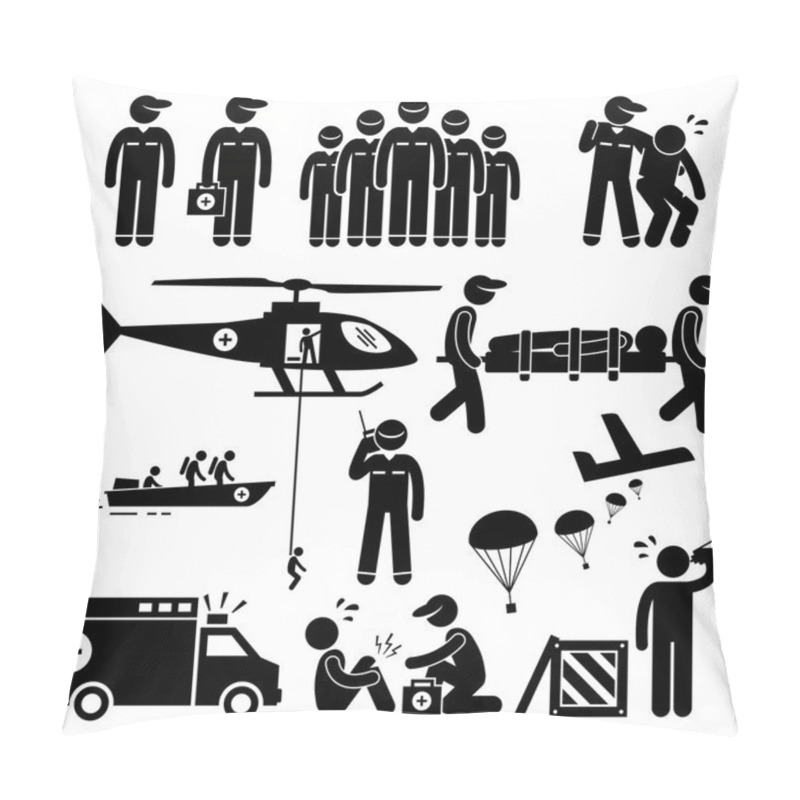 Personality  Emergency Rescue Team Stick Figure Pictogram Icons Pillow Covers