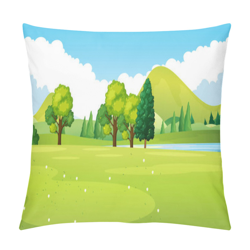 Personality  Park Scene With Green Field Pillow Covers