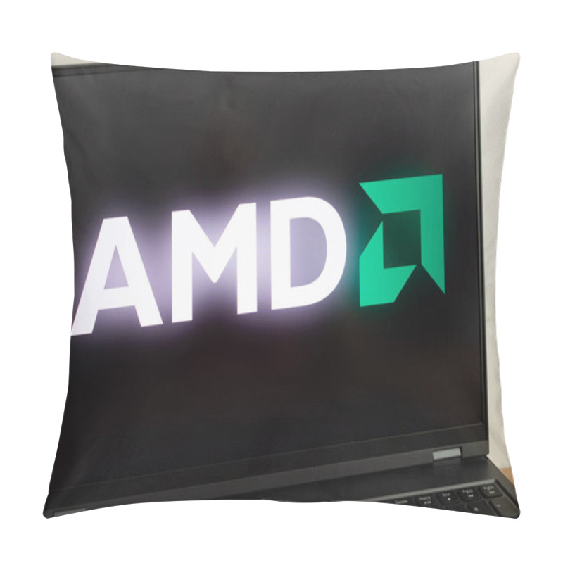 Personality  KONSKIE, POLAND - July 18, 2022: Advanced Micro Devices Inc (AMD) Semiconductor Company Logo Displayed On Laptop Computer Screen Pillow Covers