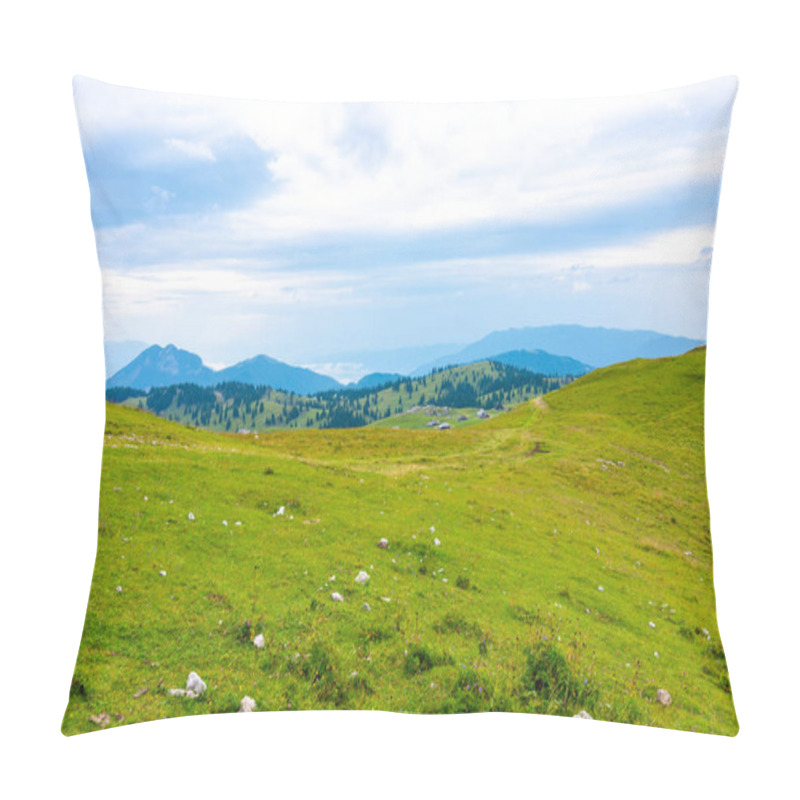 Personality  Slovenia Velika Planina (big Plateau), Agriculture Pasture Land Near City Kamnik In Slovenian Alps. Wooden Houses On Green Land Used By Herdsmen. Mountain Village With Big Pasture Plateau Pillow Covers