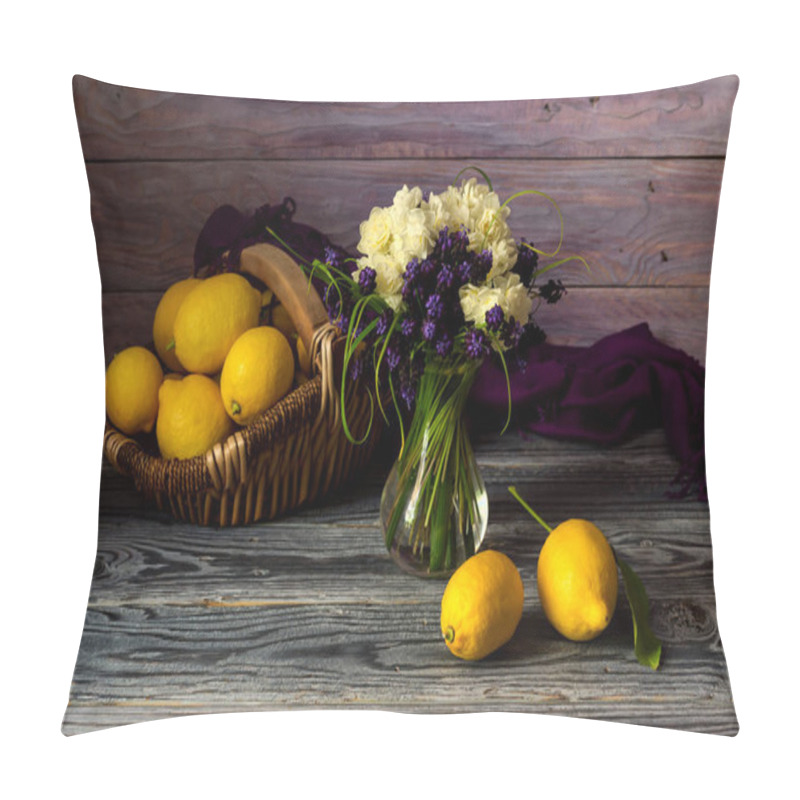 Personality  Wild Flowers In A Vase And Lemons Pillow Covers