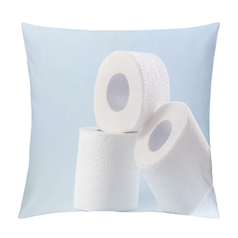 Personality  White Toilet Paper Rolls On The Blue Background. Hygiene Concept. Pillow Covers