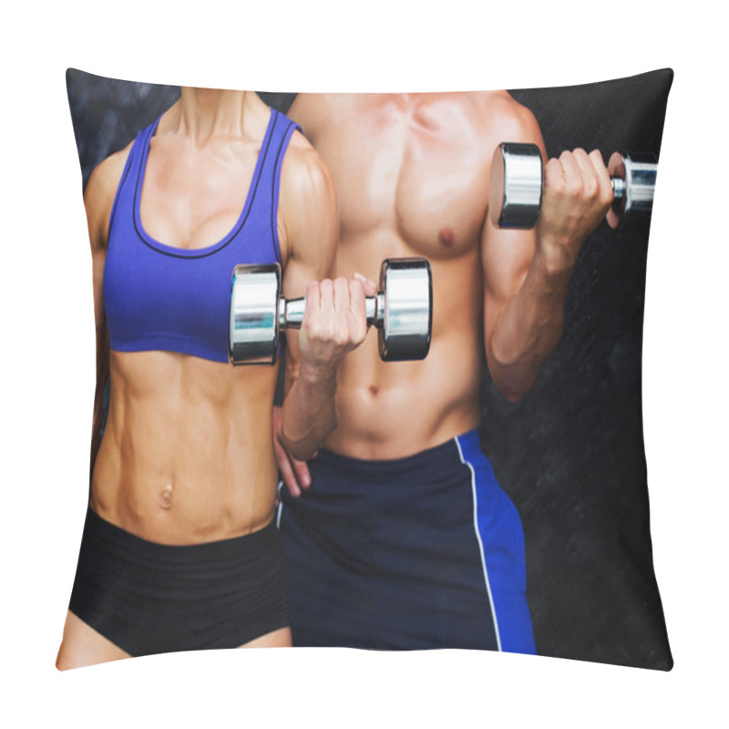 Personality  Composite Image Of Bodybuilding Couple Pillow Covers