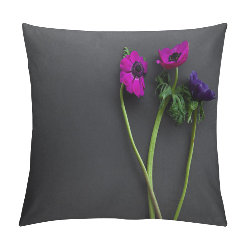 Personality  Purple And Pink Anemones On Dark Gray Background, Close-up  Pillow Covers