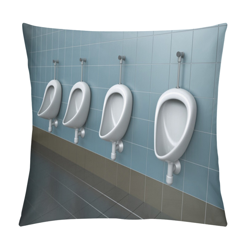 Personality  Row Of Four Urinals. 3D Rendered Image. Pillow Covers