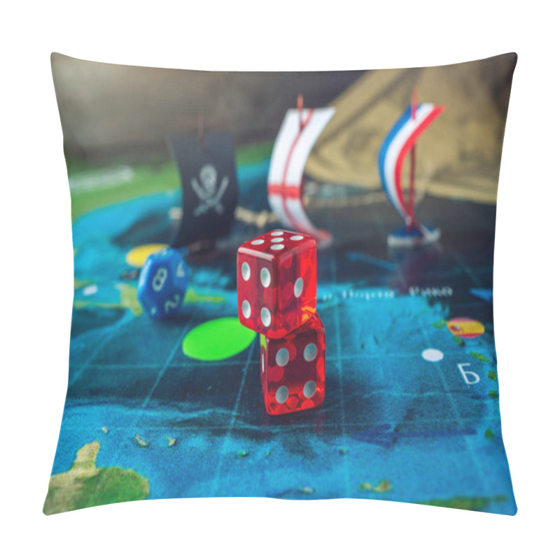 Personality  Red Playing Bones On The World Map Of The Field Handmade Board Games With A Pirate Ship Pillow Covers