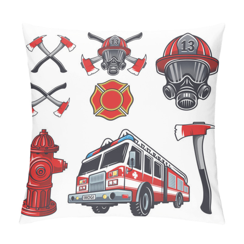 Personality  Set Of Designed Firefighter Elements Pillow Covers