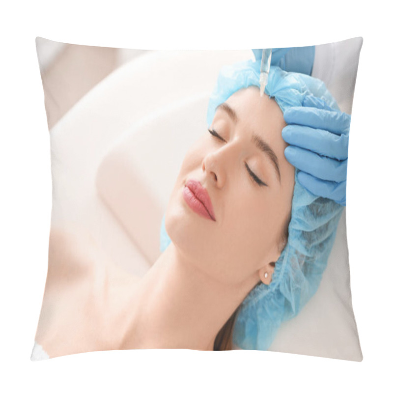 Personality  Young Woman Receiving Filler Injection In Beauty Salon Pillow Covers