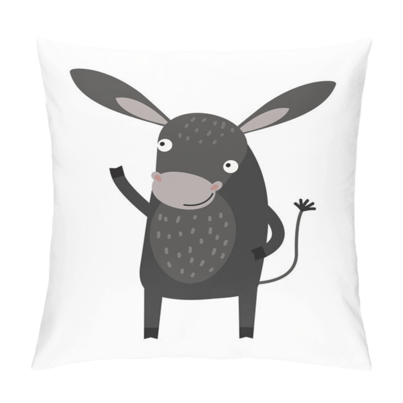 Personality  Funny Cartoon Gray Donkey Farm Animal Character Vector. Pillow Covers