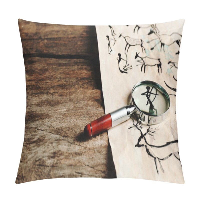 Personality  Rock Paintings With Magnifier On Paper On Wooden Table Close Up Pillow Covers