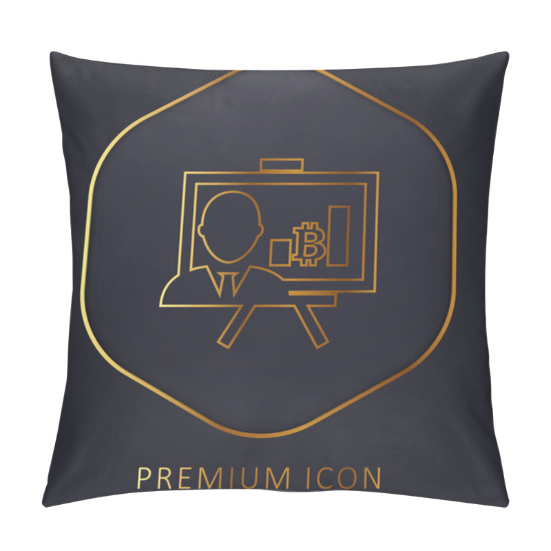 Personality  Bitcoin Presentation With Graphs And Reporter Golden Line Premium Logo Or Icon Pillow Covers