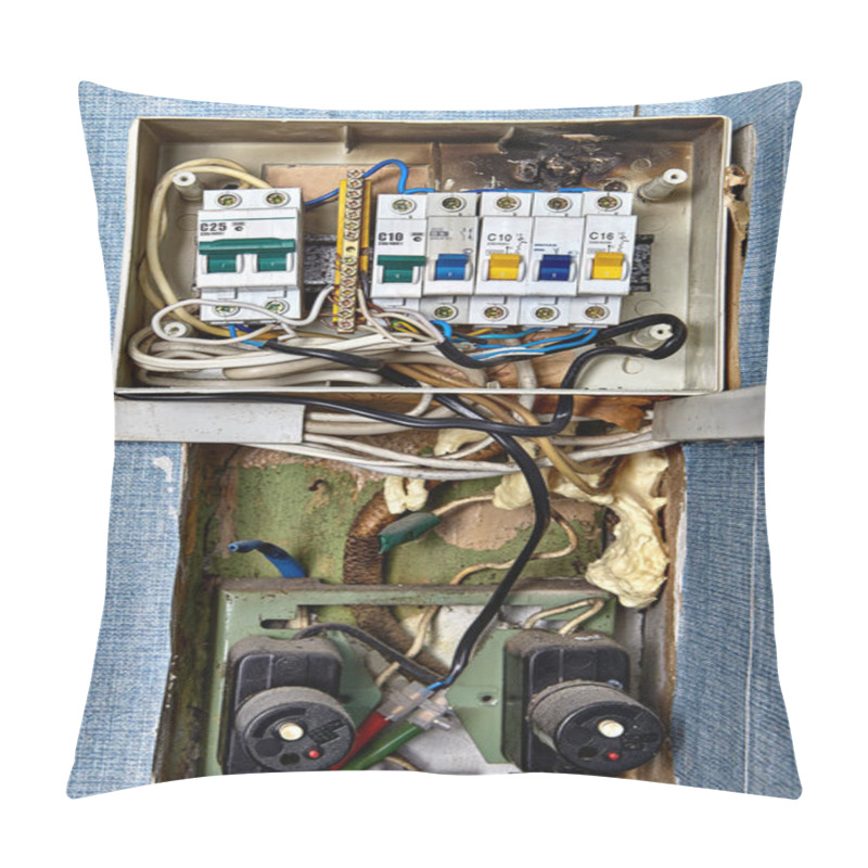 Personality  Fuse Box With Burnt Circuit Breaker Panel. Pillow Covers