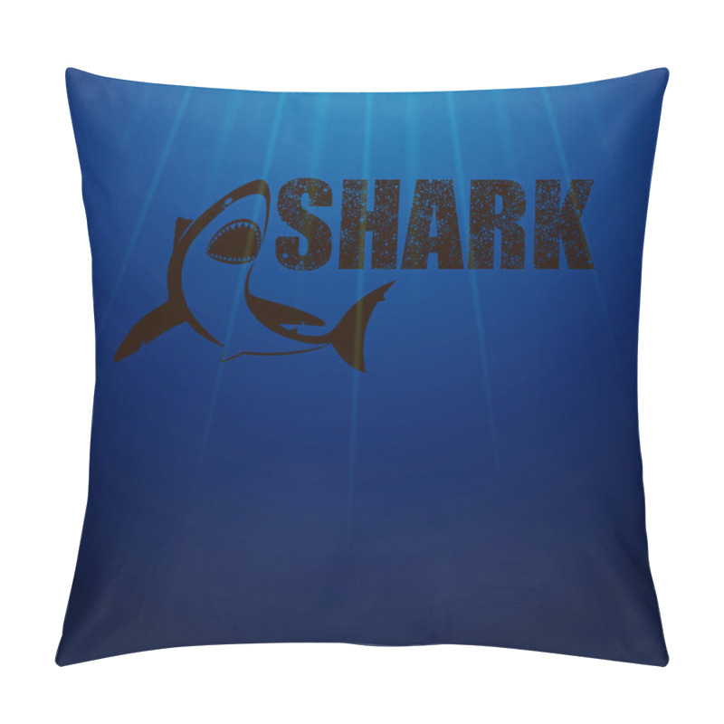 Personality  Vector Abstract Dark Blue Background With A Predatory Shark With An Open Mouth, With A Dark Inscription, And Streaks Of Light Pillow Covers