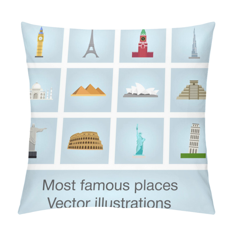 Personality  Most Famous Places Vector Illustrations Set Pillow Covers