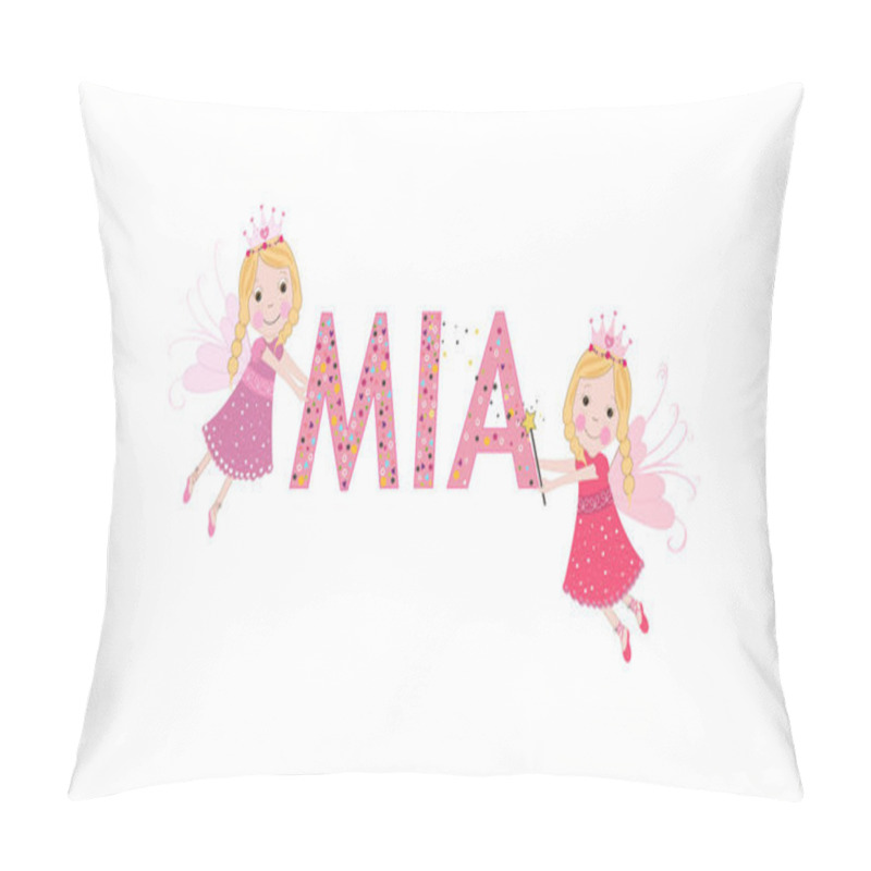 Personality  Mia Female Name With Cute Fairy Tale Vector Pillow Covers