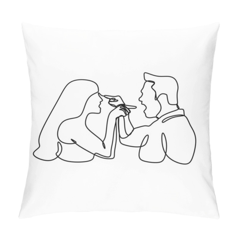 Personality  Continuous Line Drawing Of Couple In Conflict. Man And Women Talking Each Other With Angry Gesture Pointing His And Her Face Vector Illustration Isolated On White Background. Pillow Covers