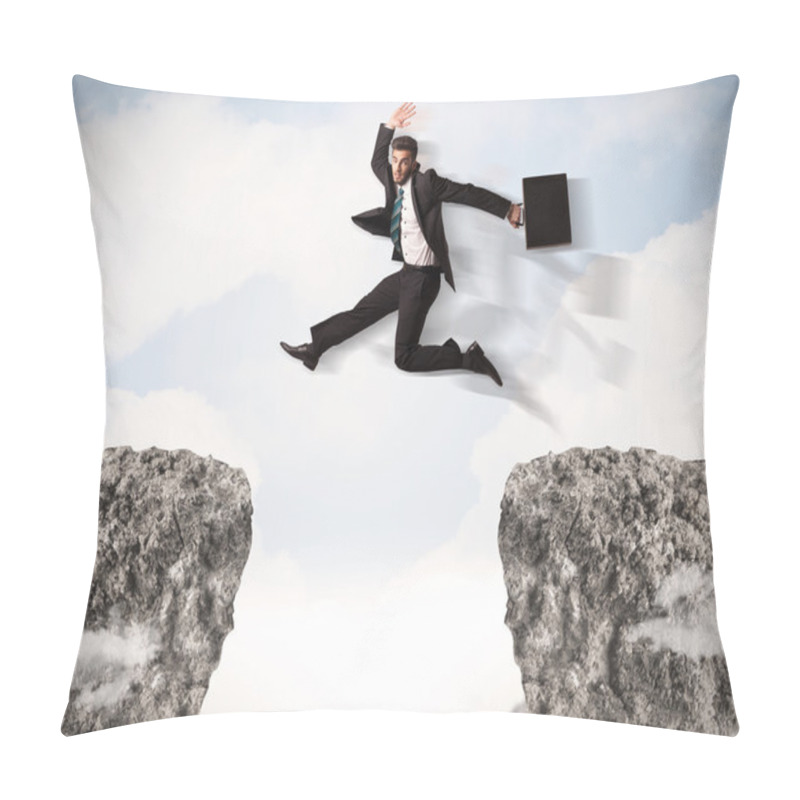 Personality  Funny Business Man Jumping Over Rocks With Gap Pillow Covers