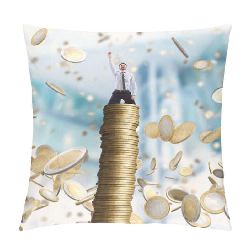 Personality  Businessman Exults Over  Coins Pillow Covers