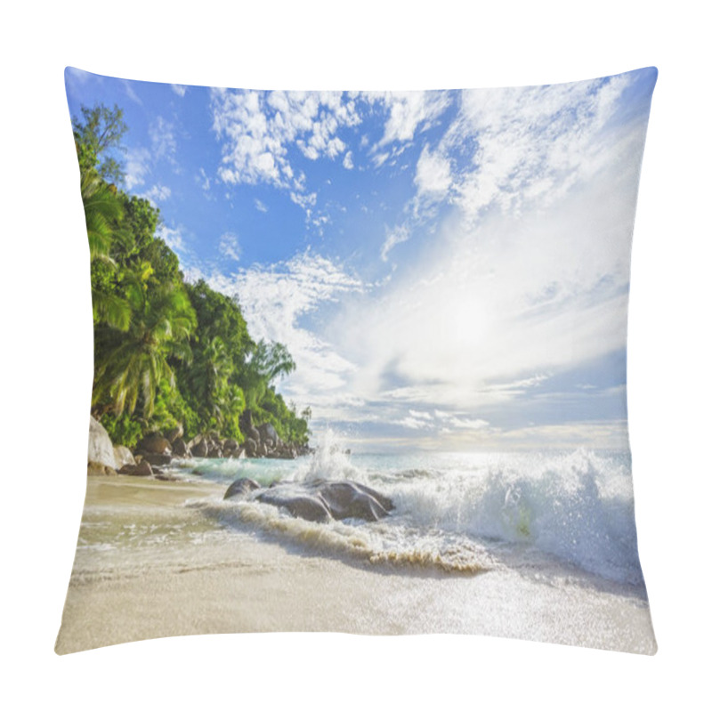 Personality  Paradise Tropical Beach With Rocks,palm Trees And Turquoise Wate Pillow Covers