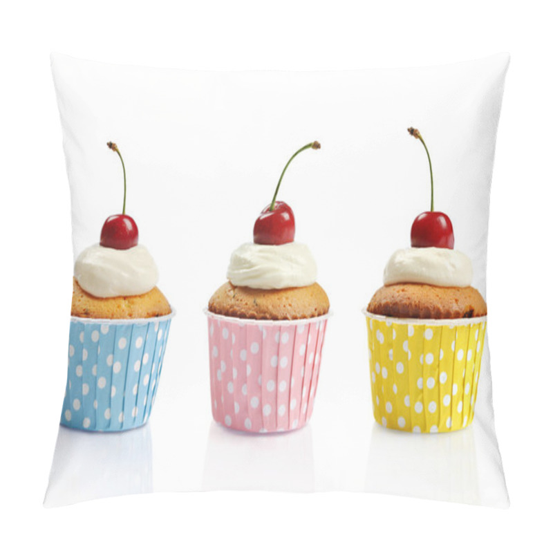 Personality  Three Cupcakes And Cherries Pillow Covers