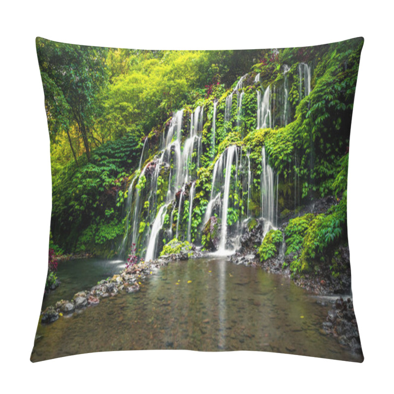 Personality  Waterfall Landscape. Beautiful Hidden Banyu Wana Amertha Waterfall In Bali. Waterfall In Tropical Rainforest In Wanagiri. Slow Shutter Speed, Motion Photography. Pillow Covers