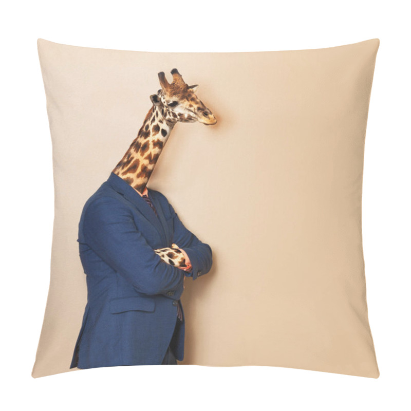 Personality  Giraffe Headed Businessman Pillow Covers