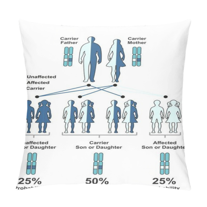 Personality  Autosomal Recessive Hereditary Trait Infographic Diagram Including Parents Father And Mother Probability Of Son And Daughter To Be Affected Unaffected Or Carrier For Genetic Science Education Pillow Covers