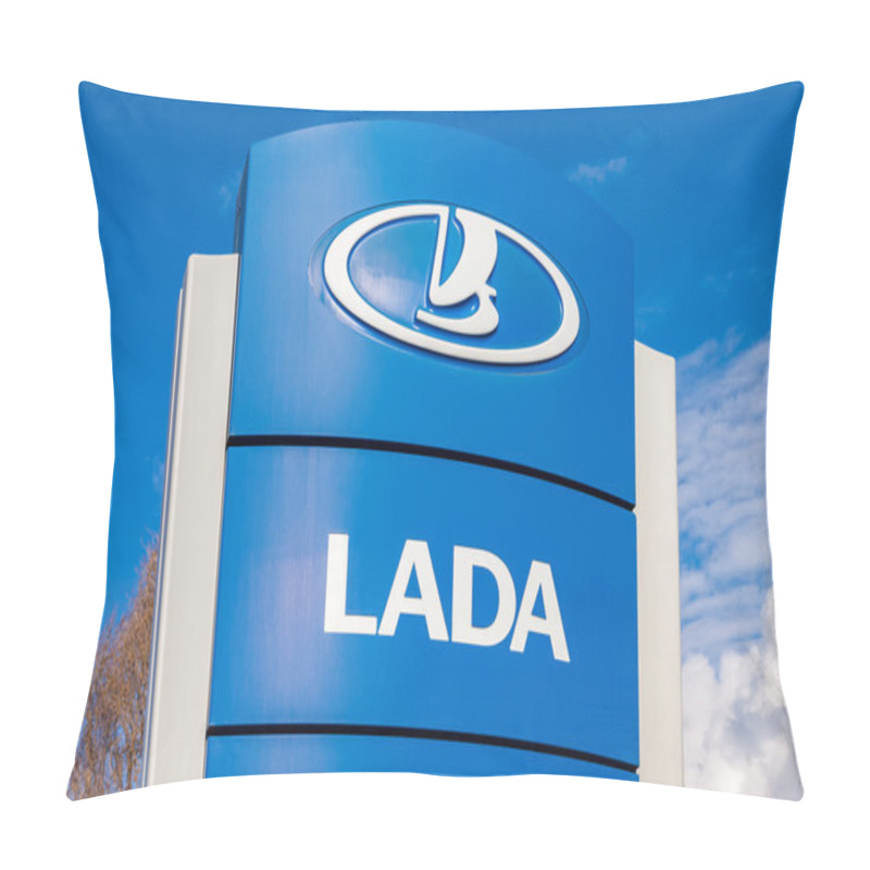 Personality  Official Dealership Sign Of Lada. Lada Is A Russian Automobile Manufacturer Pillow Covers