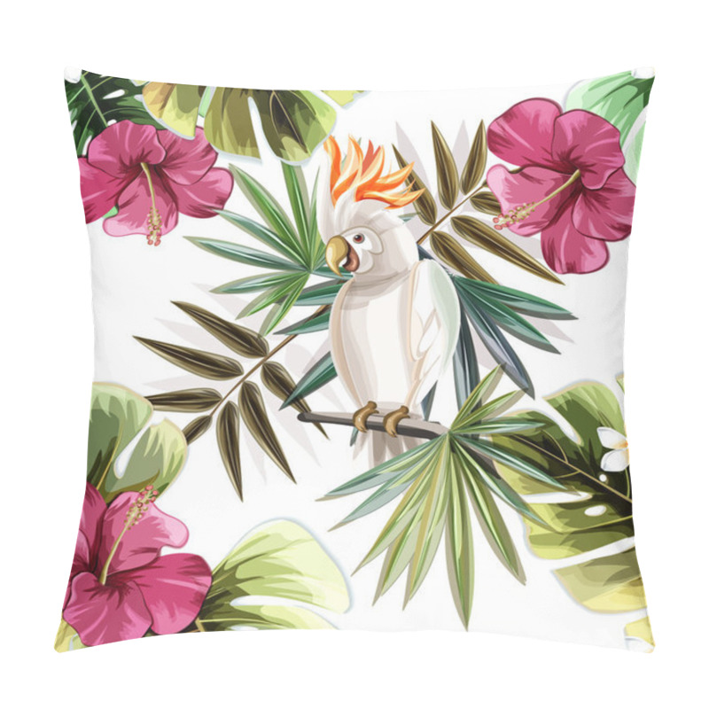 Personality  Ropical Plants With Cockatoo. Pillow Covers