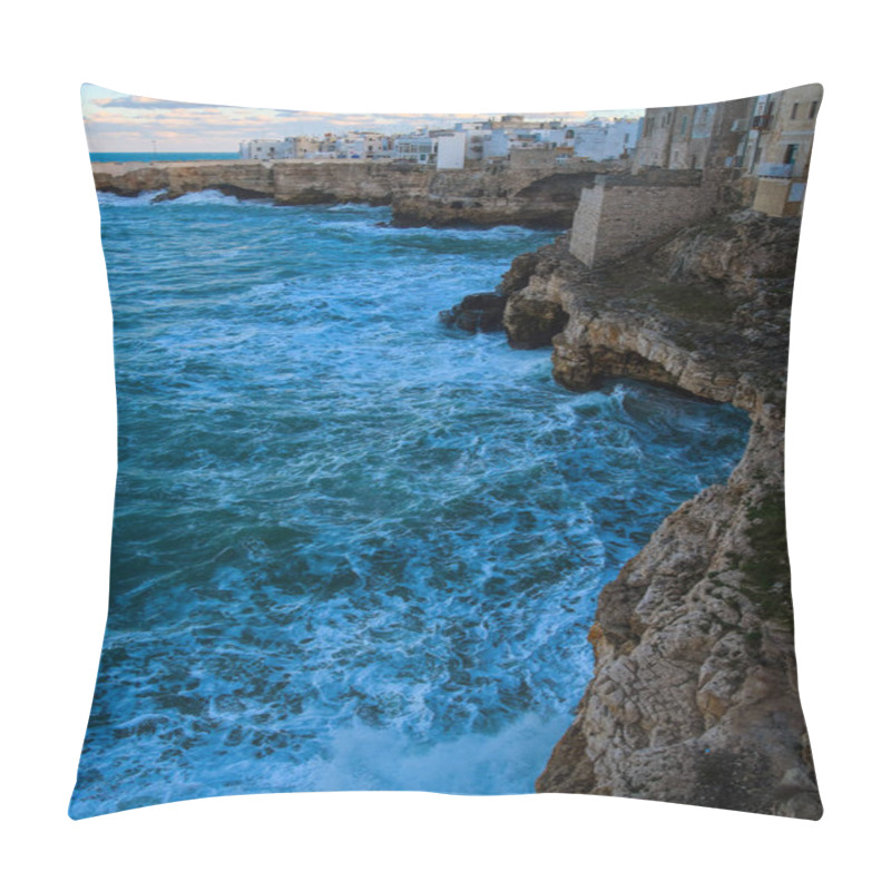 Personality  Evening Winter Scenic Sight In Polignano A Mare, Bari Province, Puglia Region In Southern Italy. Pillow Covers