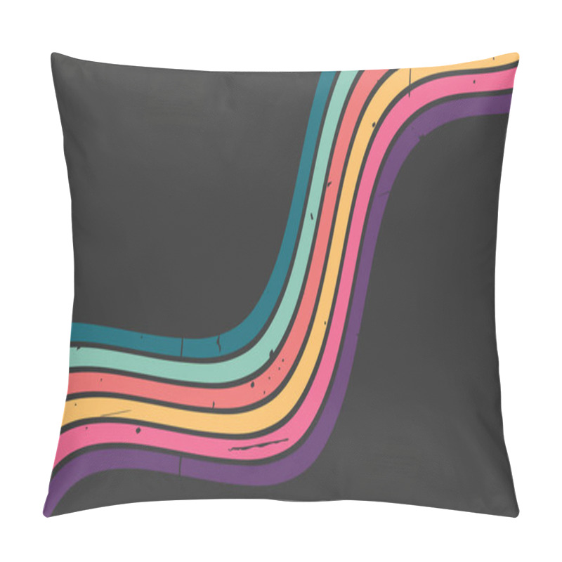 Personality  Retro Grunge Groovy Rainbow Background. Wavy Line Hippie Style On Dark Background. Vector Illustration Pillow Covers