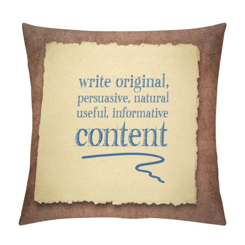 Personality  Write Original, Persuasive, Natural, Useful, Informative Content - Creating Content Advice - Text On A Handmade Rag Paper Pillow Covers