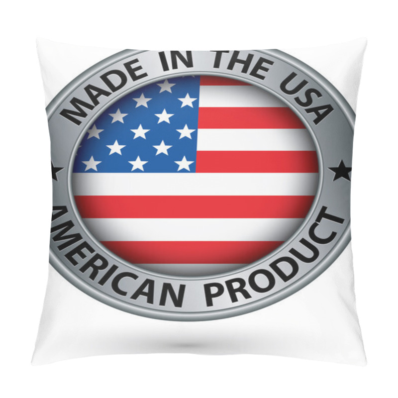 Personality  Made In The USA American Product Silver Label With Flag, Vector  Pillow Covers