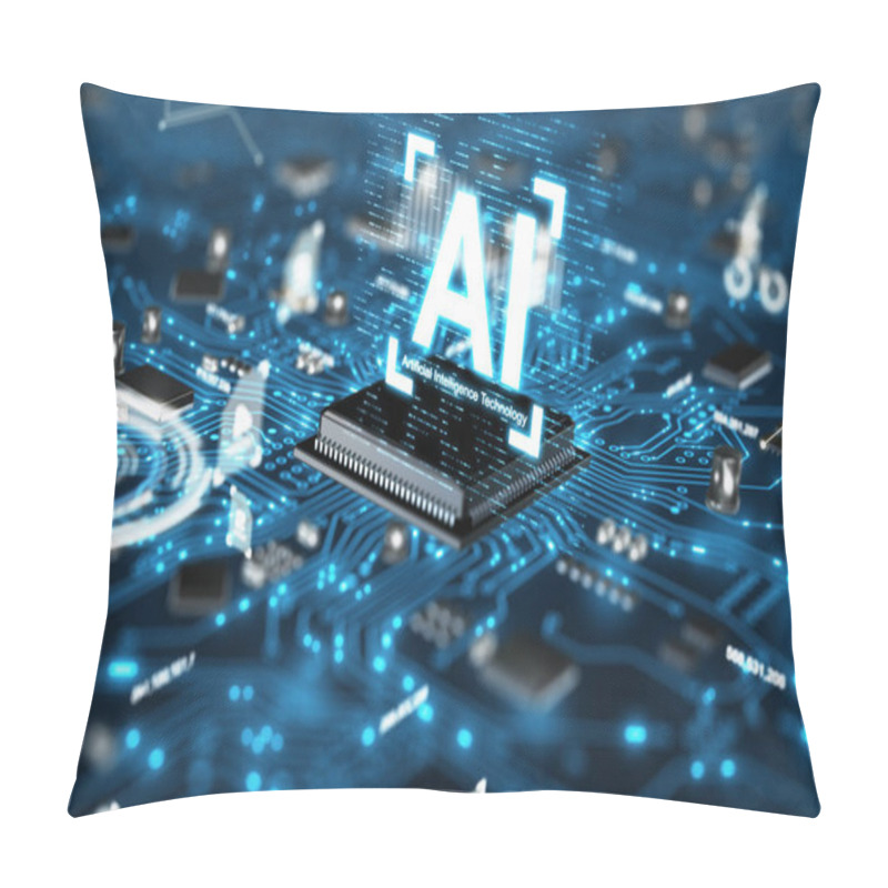 Personality  3D Render AI Artificial Intelligence Technology CPU Central Processor Unit Chipset On The Printed Circuit Board For Electronic And Technology Concept Select Focus Shallow Depth Of Field Pillow Covers