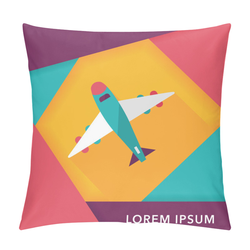 Personality  Airplane Flat Icon With Long Shadow Pillow Covers