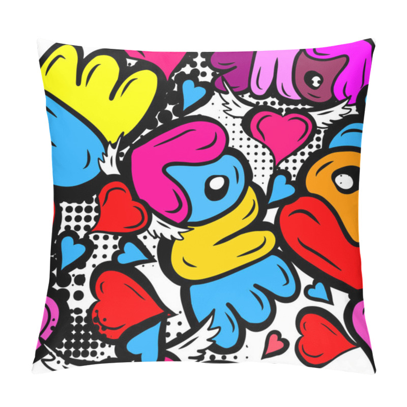 Personality  A Seamless Background Of Love. Graffiti. Print With Hearts. Happy Valentines Day. Vector Illustration Pillow Covers