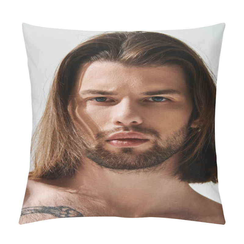 Personality  Handsome Man With Long Hair And A Beard, Dressed In Trendy Attire. Pillow Covers