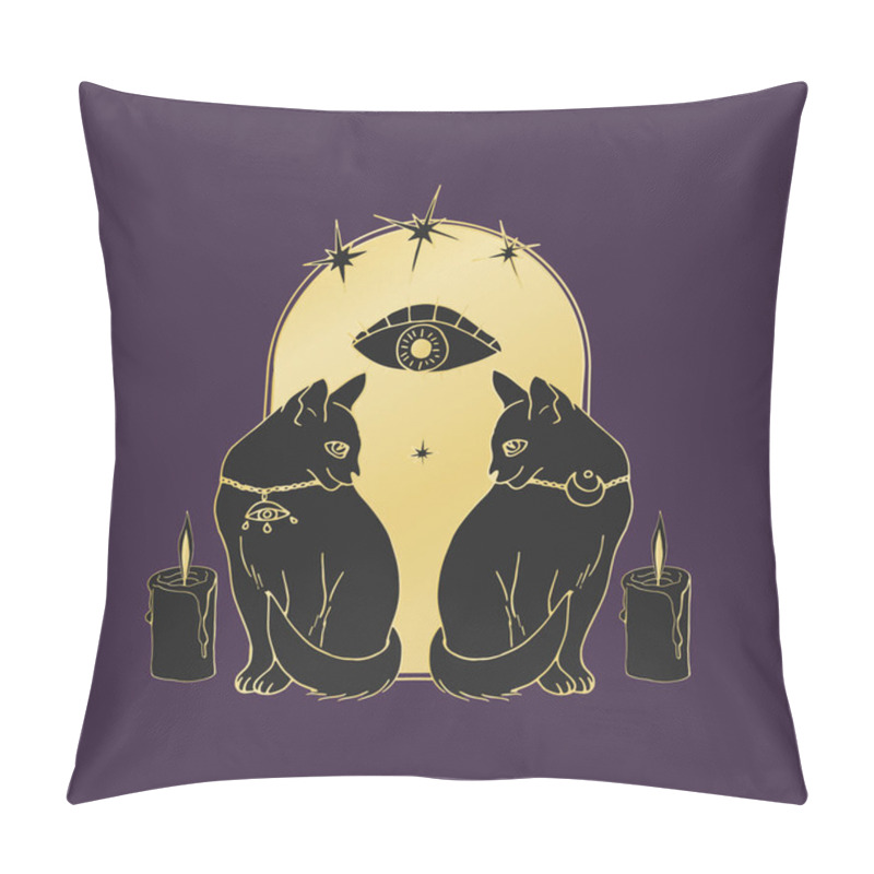 Personality  Vintage Mystic Cats And Candles Inside Arch Decorated With Stars And All Seeing Eye Drawing Pillow Covers