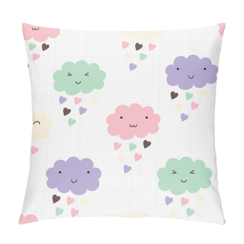 Personality  Seamless Pattern With Hearts Rain And Cute Smiling Clouds Pillow Covers