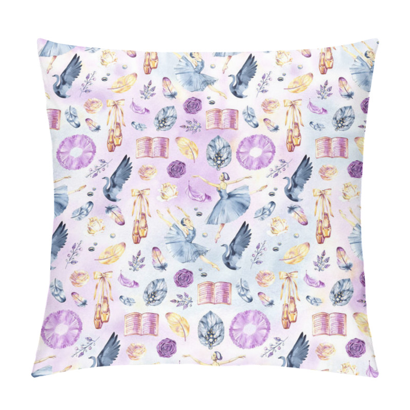 Personality  Watercolor Seamless Border Patterns With Little Ballerinas, Pointe Shoes, Ballet Accessories And Flowers On White And Color Background. Pillow Covers