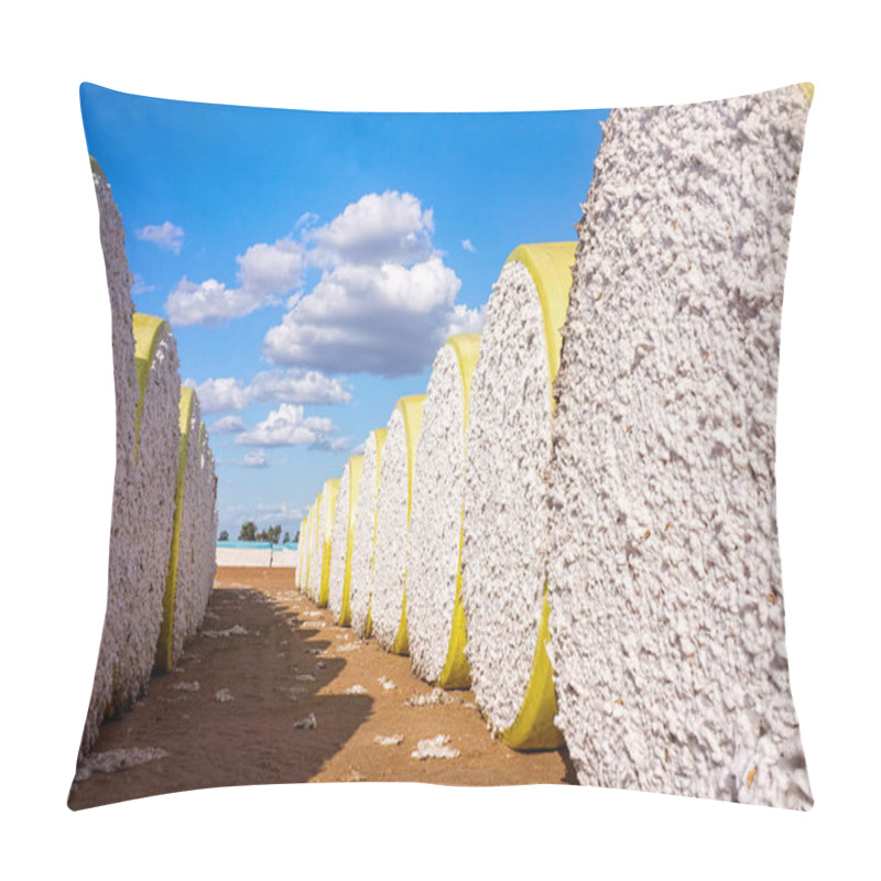 Personality  Large Bales Of Cotton Wrapped In Yellow Plastic Waiting For Processing At An Emerald, Queensland Cotton Gin. Pillow Covers