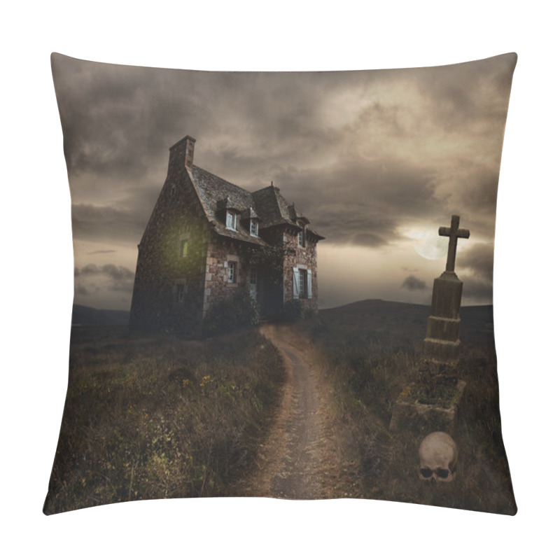 Personality  Halloween Background With Old House Pillow Covers